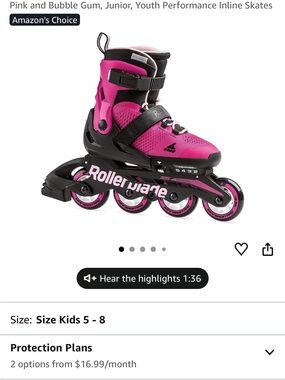 Girls roller blades adjustable (11-1) Inline Skates — Pink